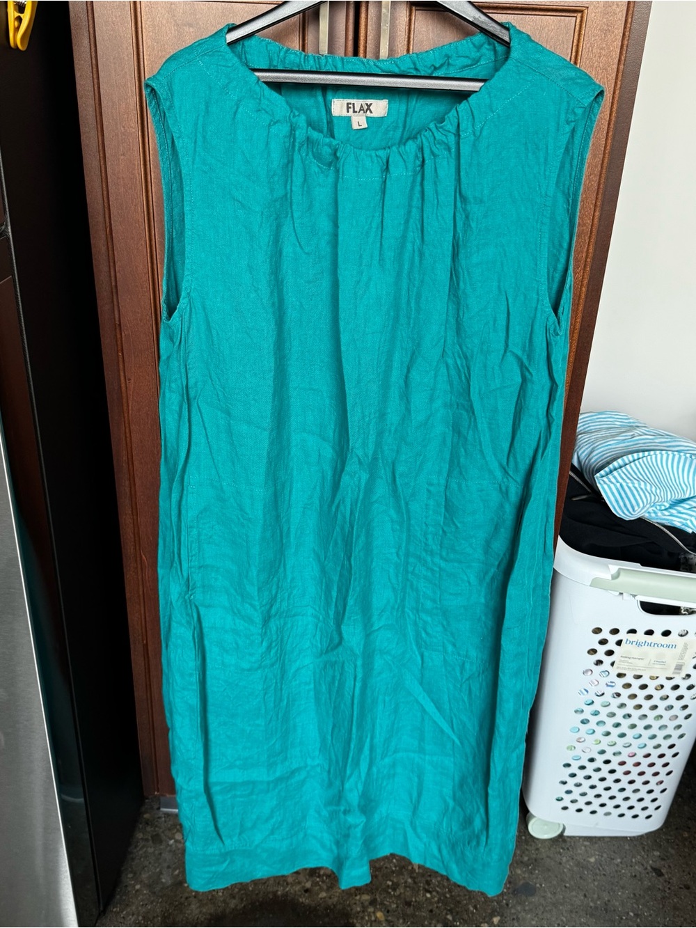 FLAX by Jeanne Engelhart Teal Green 100% Linen Sleeveless Lagenlook Midi Dress